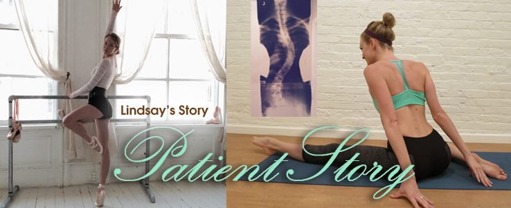 Female doing ballet and yoga poses with text - Lindsay's Story Patient Story